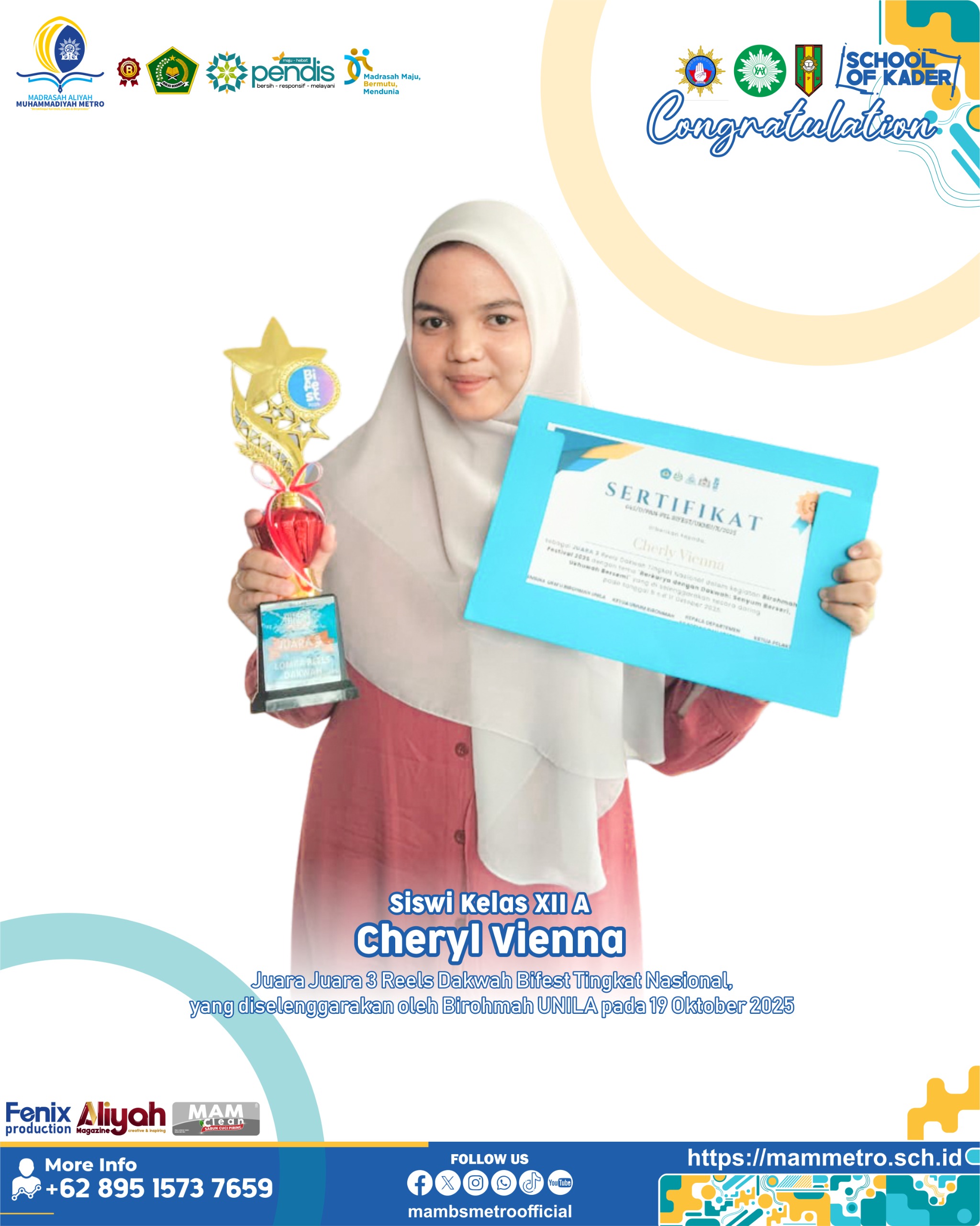 Siswi MA Muhammadiyah Metro Raih Juara 3 Reels Dakwah Bifest Nasional - MuhammadiyahNews.com Siswi MA Muhammadiyah Metro Raih Juara 3 Reels Dakwah Bifest Nasional - MuhammadiyahNews.com
